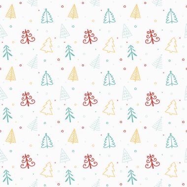 Elle çizilmiş ağaçlarla Noel deseni. Vektör