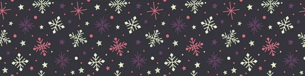 Рождественская Текстура Снежинками Бесшовный Шаблон Панорамный Заголовок Вектор — стоковый вектор