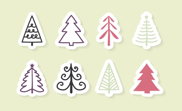 Diseño Los Iconos Navidad Los Árboles Dibujados Mano Vector — Vector de stock