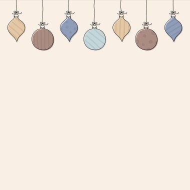 Noel toplarını asan boş bir kart. Xmas konsepti. Vektör