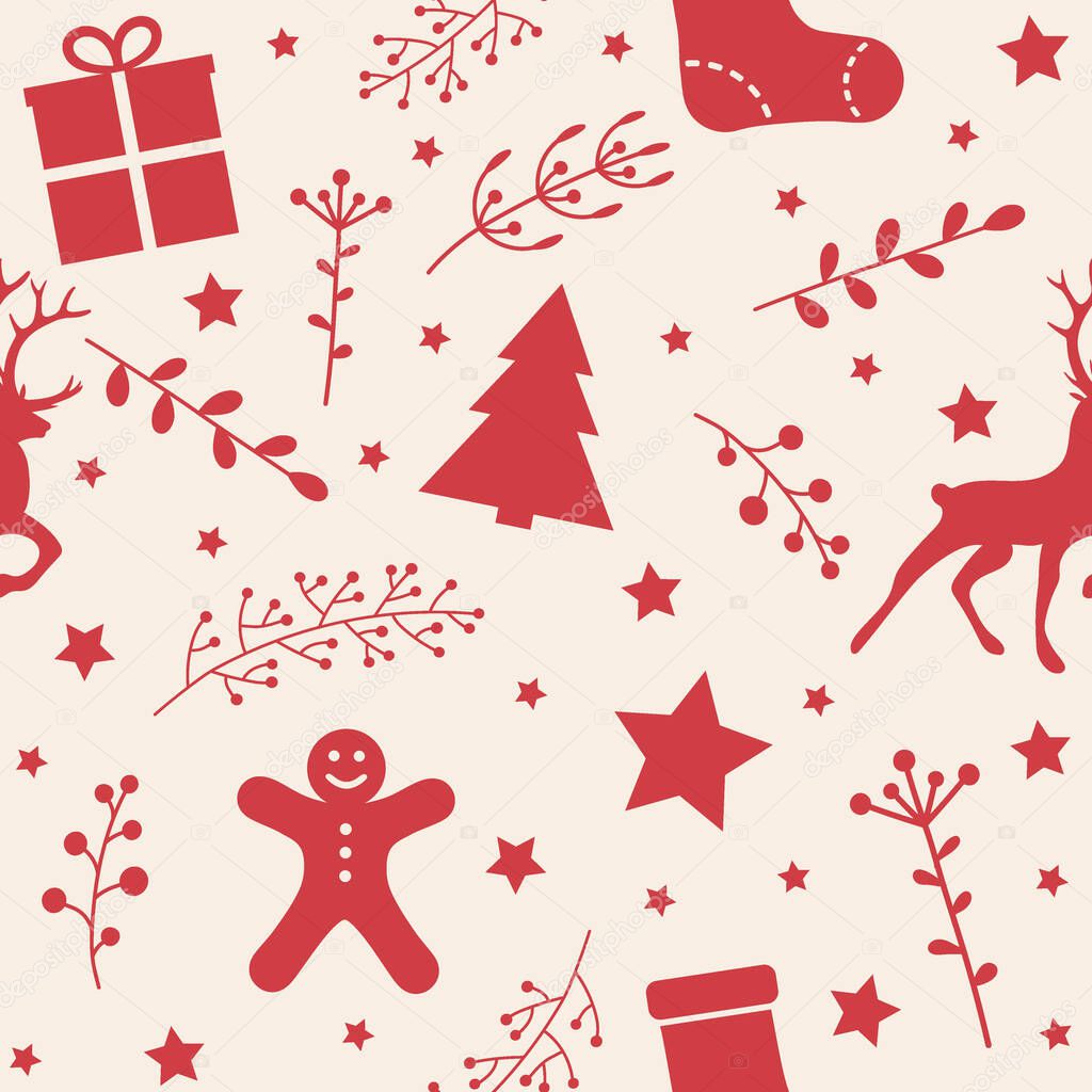 Design of seamless pattern with Christmas ornaments. Vector
