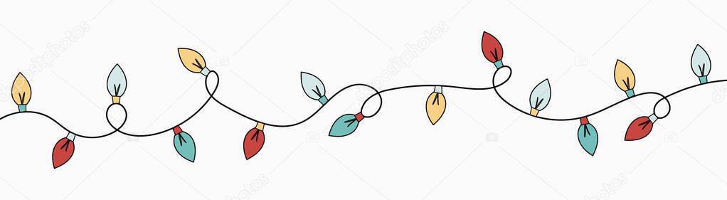 Christmas banner with hand drawn lights. Vector