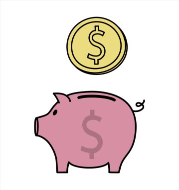 Dolarlı domuz kumbarası. Para tasarrufu konsepti. Vektör