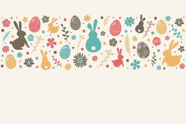 Huevos Pascua Conejitos Flores Sobre Fondo Blanco Con Copyspace Diseño — Vector de stock