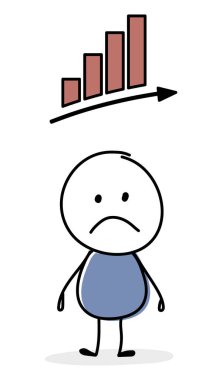 Grafik grafik ikonlu hüzünlü karikatür. İş konsepti. Vektör