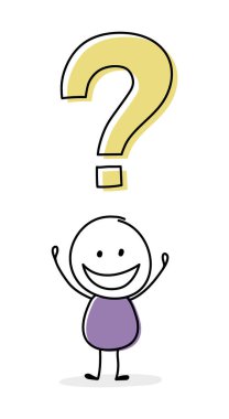 Soru işareti sembollü mutlu adam. İş konsepti. Vektör