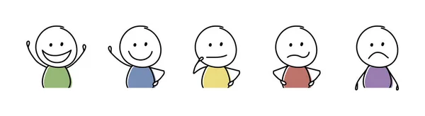 Stickman Lucu Karakter Kartun Menunjukkan Emosi Dan Gerak Tubuh Vektor - Stok Vektor