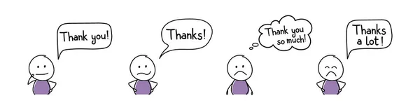 Triste Gente Dibujos Animados Con Texto Gracias Gracias Vector — Vector de stock