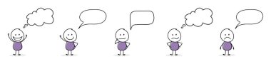 Komik stickman ile boş konuşma balonları kavramı. Vektör