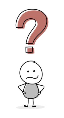 Soru işareti ikonlu kızgın çizgi film karikatürü. İş konsepti. Vektör