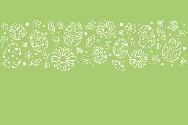 Proste Tło Wielkanocne Ręcznie Rysowane Jaja Kwiaty Wektor — Wektor stockowy