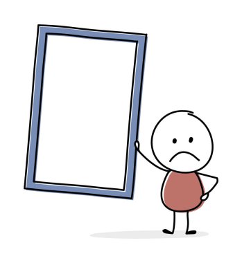 Boş tahta ikonlu kızgın çizgi film karikatürü. İş konsepti. Vektör
