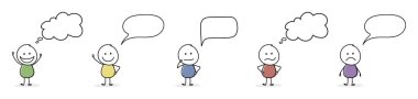 Komik stickman ile boş konuşma baloncukları koleksiyonu. Vektör