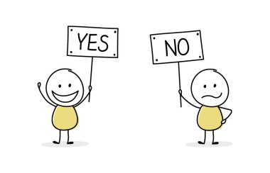 Elinde tabakla komik bir stickmen - evet ve hayır. Vektör