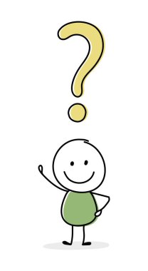 Soru işareti sembollü gülen adam. İş konsepti. Vektör