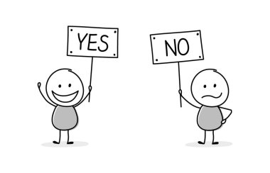 Tahtasında yazı olan karikatür yapıştırıcıları - evet ve hayır. Vektör