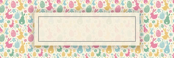 Osterhintergrund Mit Bunten Eiern Hasen Und Blumen Layout Des Banners — Stockvektor