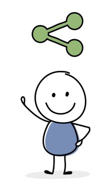 Concept of smiley stickman with share - social media icon. Vector