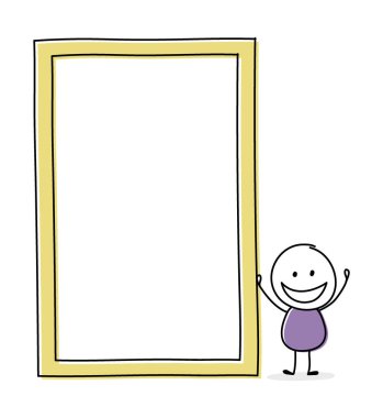 Happy stickman with empty board symbol. Vector