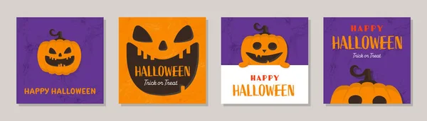 Set Halloween Posters Creepy Pumpkin Vector Illustration — стоковый вектор