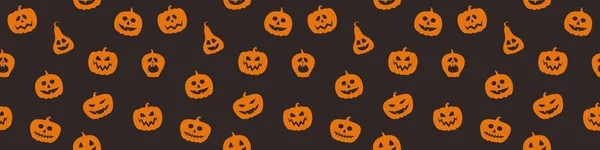 Banner Halloween Espeluznante Con Calabazas Patrón Sin Costuras Vector — Archivo Imágenes Vectoriales