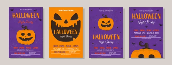 Halloween Party Poster Funny Pumpkin Collection Brochures Vector Illustration — Stockvektor