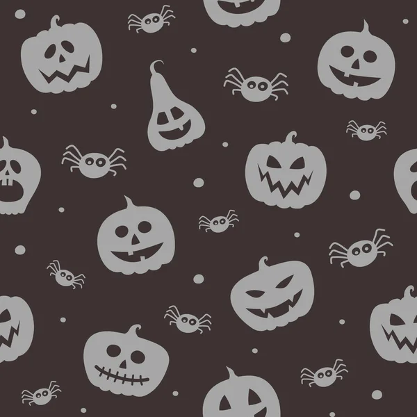 Läskig Halloween Tapet Med Pumpor Och Spindlar Sömlöst Mönster Vektor — Stock vektor