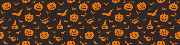Banner Com Abóboras Assustadoras Morcegos Aranhas Textura Halloween Vetor — Vetor de Stock