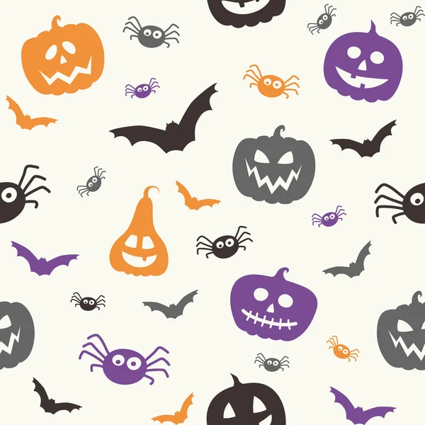 Creepy Halloween Wallpaper Pumpkins Bats Spiders Seamless Pattern Vector — Stock Vector