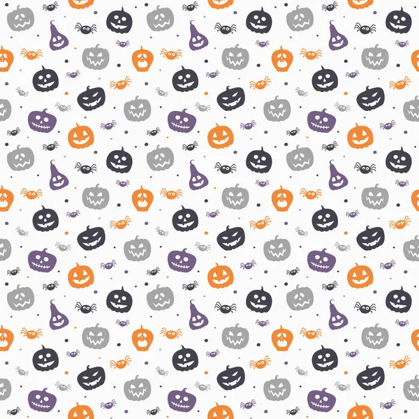 Patrón Halloween Con Calabazas Divertidas Arañas Fondo Pantalla Vector — Archivo Imágenes Vectoriales