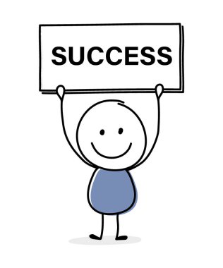 Tahtasında yazı olan mutlu bir stickman - başarılı. Vektör