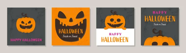 Carte Halloween Avec Drôle Citrouille Collection Brochures Illustration Vectorielle — Image vectorielle