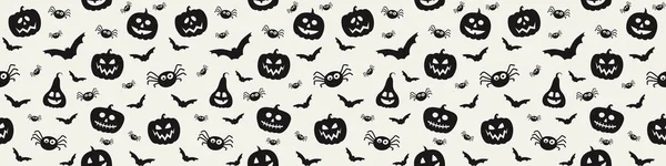 Banner Com Abóboras Assustadoras Morcegos Aranhas Textura Halloween Vetor — Vetor de Stock