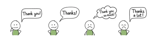 Triste Gente Dibujos Animados Con Texto Gracias Gracias Vector — Vector de stock