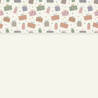 Boş arkaplan kavramı ve elle çizilmiş hediye kutuları. Noel tasarımı. Vektör