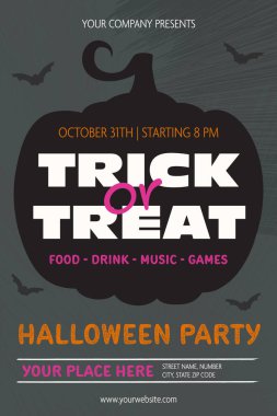 Design of Halloween Party brochure with jack-o-lantern pumpkin. Vector 