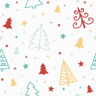 Elle çizilmiş ağaçlarla Noel deseni. Vektör