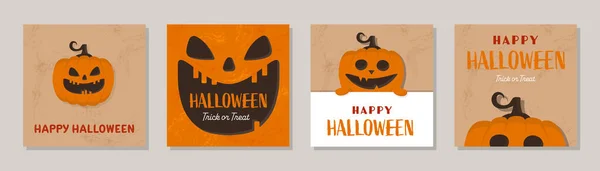 Concept Carte Halloween Avec Citrouille Effrayante Collection Affiches Illustration Vectorielle — Image vectorielle
