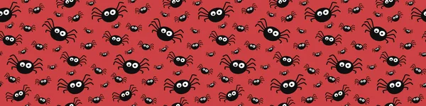 Banner Com Aranhas Engraçadas Padrão Sem Costura Halloween Vetor —  Vetores de Stock