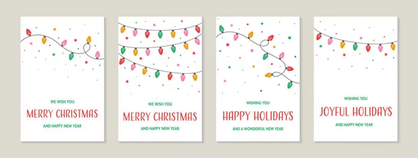 カラフルな手のライトのコードを描いた 願い事付きのクリスマスカード ベクターイラスト — ストックベクタ