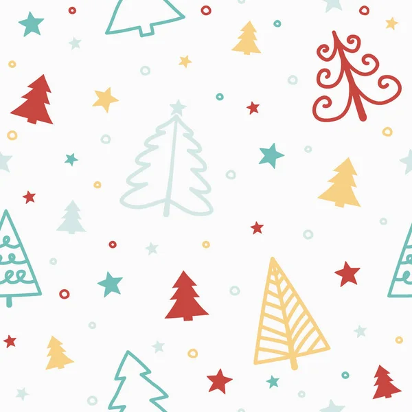 Weihnachtsmuster Mit Handgezeichneten Bäumen Vektor — Stockvektor