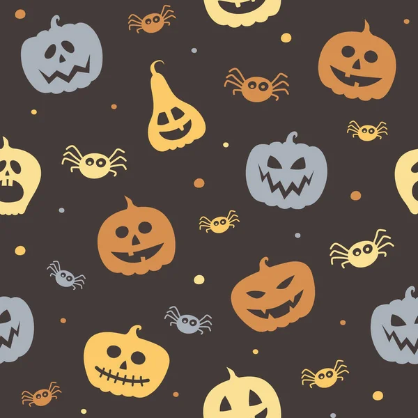 Pozadí Děsivými Dýněmi Pavouky Halloween Textura Vektor — Stockový vektor