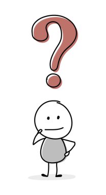 Soru işareti ikonuyla karikatür işadamı olmayı düşünüyorum. Vektör