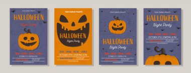 Halloween Party poster with funny pumpkin.  Collection of brochures. Vector illustration