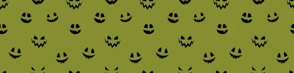 Halloween Pattern Creepy Pumpkin Face Seamless Texture Banner Vector — Stock Vector
