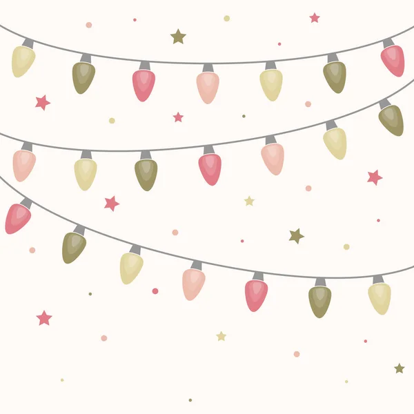 Cordón Luces Navidad Colores Fondo Con Adornos Ilustración Vectorial — Vector de stock