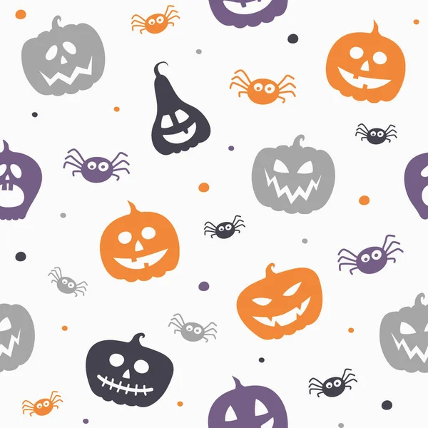 Patrón Halloween Con Divertidas Linternas Calabaza Arañas Vector — Vector de stock