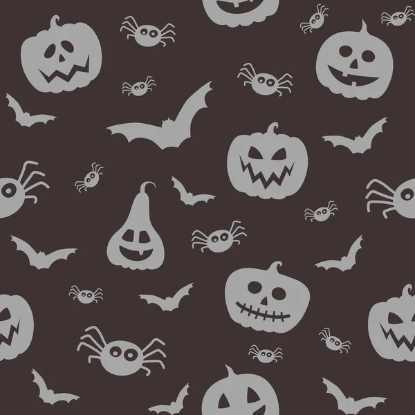 Patrón Halloween Con Divertidas Linternas Calabaza Murciélagos Arañas Vector — Archivo Imágenes Vectoriales