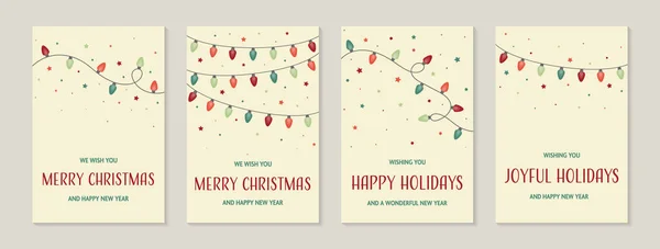 カラフルな手のライトの文字列を描いた クリスマスカードコレクション ベクターイラスト — ストックベクタ
