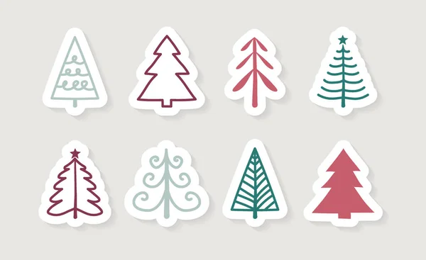 Colección Iconos Navidad Dibujados Mano Árboles Vector — Vector de stock